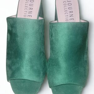 Journee Collection Green Suede Mules